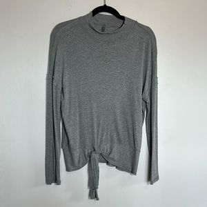 Vimmia very soft ribbed raw edge seam mock neck tie front long sleeve top medium